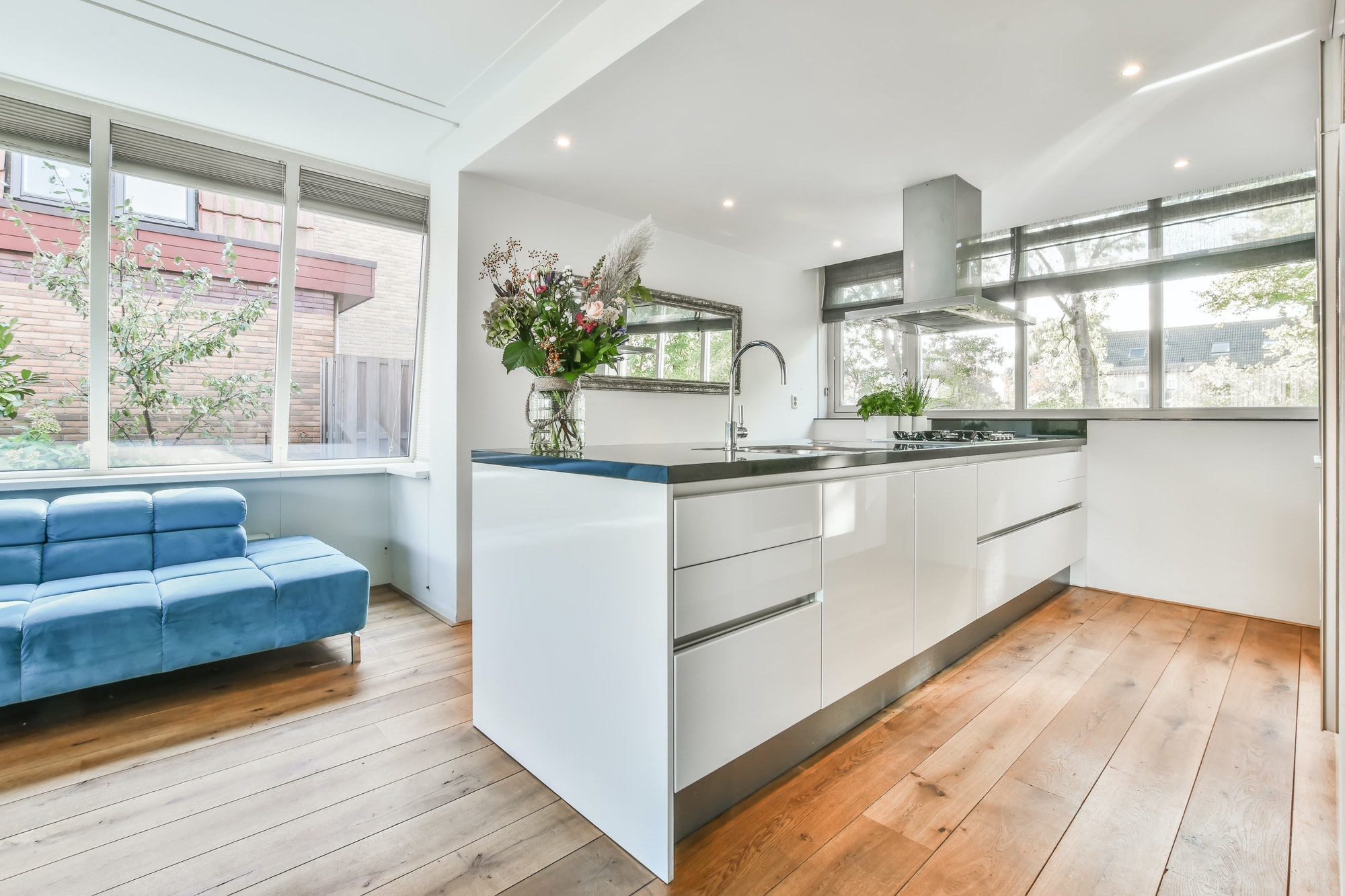 Corner kitchen furniture in modern apartment