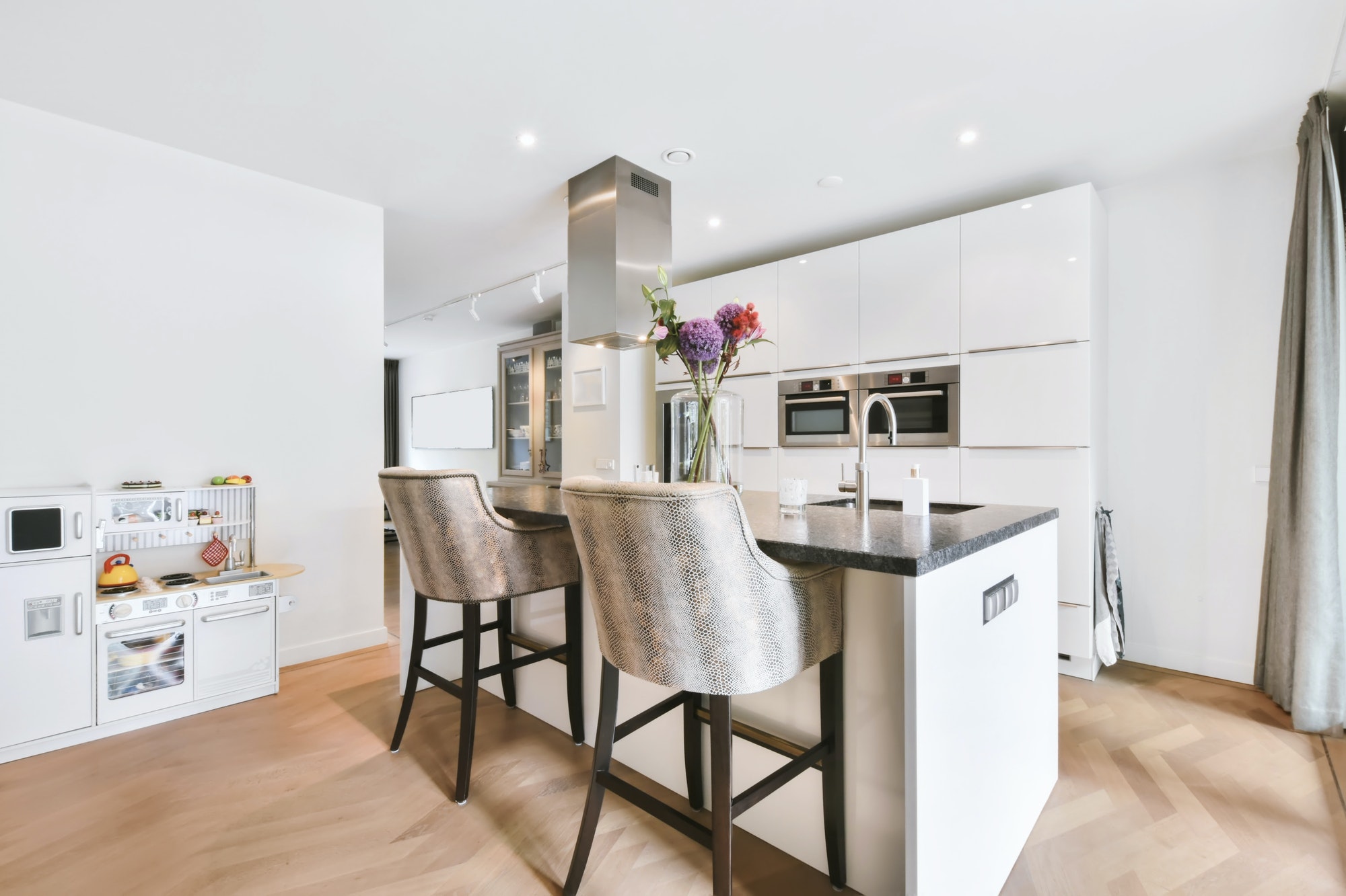 Stylish kitchen with marble countertop