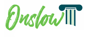 Onslow company logo with green lettering and column icon