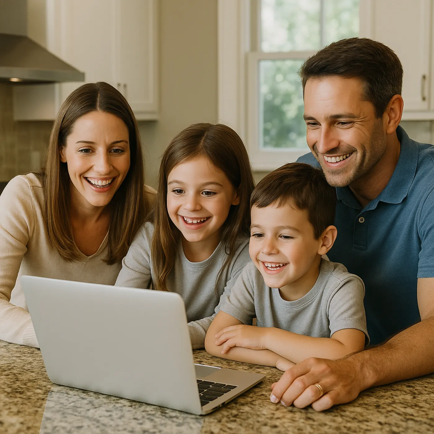 family at a laptop